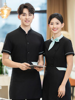 Nouvelle chemise de travail unisexe en polyester à boutons, manches courtes, pour l'été, idéale pour les serveurs, les salons de thé, les restaurants occidentaux et la restauration rapide.