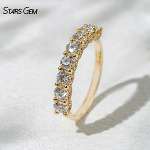 Starsgem 1.2ct 3.4mm Brilliant Cut Lab Grown Diamond 18K Yellow Gold Half <b>Circle</b> Classic Unisex Anniversary Band Diamond <b>Ring</b> - Product Image 1