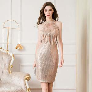 Robe d'été sexy vintage noire à sequins et franges, taille empire, longueur genou, pour femme, élégante, moulante, pour soirée, bal, mariage, 2022 - Product Image 5