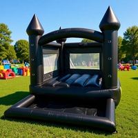 Château gonflable noir pour jardin, avec piscine à balles, jeux et jouets