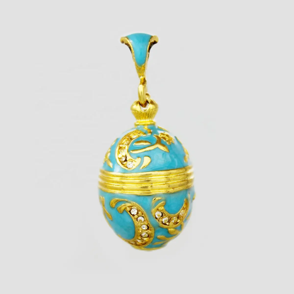 Ausgefallene Mädchen Schmuck vergoldet Happy Easter Day Russische Kristall Mond Baum Blume Hand Emaille Faberge Ei Anhänger Halskette