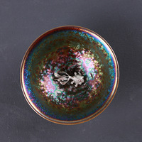 Tasse à thé en céramique de style chinois, colorée, avec motifs de poisson argenté, lotus, dragon et phénix incrustés, de luxe léger et rétro, idéale comme cadeau d'affaires