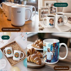15 Oz White Porcelain Sublimation Coffee <b>Mug</b> with Straight Design Screw-On Lid & Hand Grip-Gift <b>Box</b> Packaging - Product Image 2