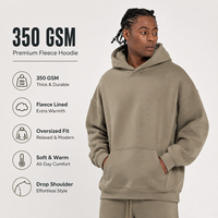 Sweat à capuche unisexe oversize en molleton brossé 350 GSM, épais, style streetwear, pour hommes, marque privée, vente en gros
