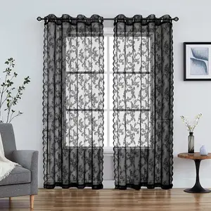 Casa marfim cortinas de renda 57 polegadas de largura, pura painel floral vintage tratamento de janela par para quarto