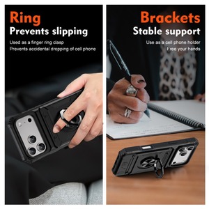 Étui pour <span class=keywords><strong>iPhone</strong></span> 17 16 15 14 13 Pro Max Plus 17 Air avec anneau magnétique rotatif, béquille, protection robuste contre les chutes, coque portefeuille blindée - Product Image 4