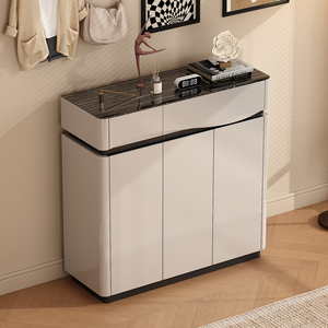 Meuble à chaussures moderne de luxe avec dessus en verre trempé, grande capacité, pour entrée, couloir, salon, en bois - Product Image 3
