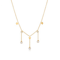 Collier élégant en acier inoxydable avec pendentif étoile perlée sur chaîne fine à pompons, breloques sophistiquées, vente en gros TGXL15482