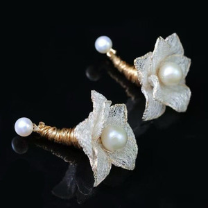 14K Gold Filled Hand‑Woven Floral <b>Drop</b> <b>Earrings</b> Italian Wire Lace Craft High Luster 10‑11mm Edison Freshwater Pearl <b>Drop</b> <b>Earring</b> - Product Image 2