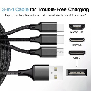 Cable de Carga USB <span class=keywords><strong>C</strong></span> 3 en 1 con Trenzado de Nailon Resistente, Sin Transferencia de Datos, Función Multipuerto para <span class=keywords><strong>iPhone</strong></span>/<span class=keywords><strong>Tipo</strong></span>-<span class=keywords><strong>C</strong></span>/Android - Product Image 6