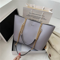Sacs fourre-tout de luxe en cuir PU pour femmes, grande capacité, avec chaîne décorative et doublure en coton – Collection 2024