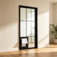 Porte double française en acier de luxe K-draw avec porte pour animaux intégrée, porte intérieure en verre sur mesure