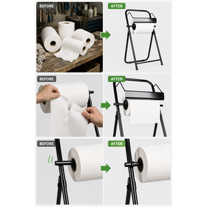 Dispensador de Toallitas Personalizado JH-Mech <span class=keywords><strong>Proworks</strong></span>, Resistente, Ahorra Espacio, Metálico con Recubrimiento en Polvo Negro, Soporte de Piso para Rollos de Papel - Product Image 2