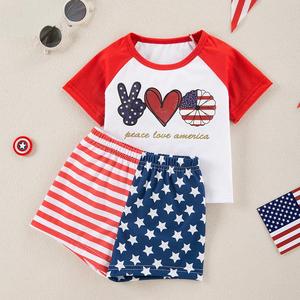 Jour de l'Indépendance bébé vêtements ensembles imprimé infantile t-shirt Shorts 2 pièces à manches courtes bébé garçon vêtements ensemble 6-36 <span class=keywords><strong>mois</strong></span> - Product Image 1