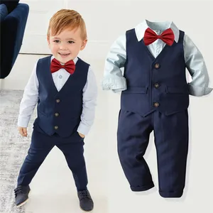 WSG133 çocuklar bebek erkek smokin takım elbise Blazers gömlek yelek kravat pantolon resmi erkek takım elbise