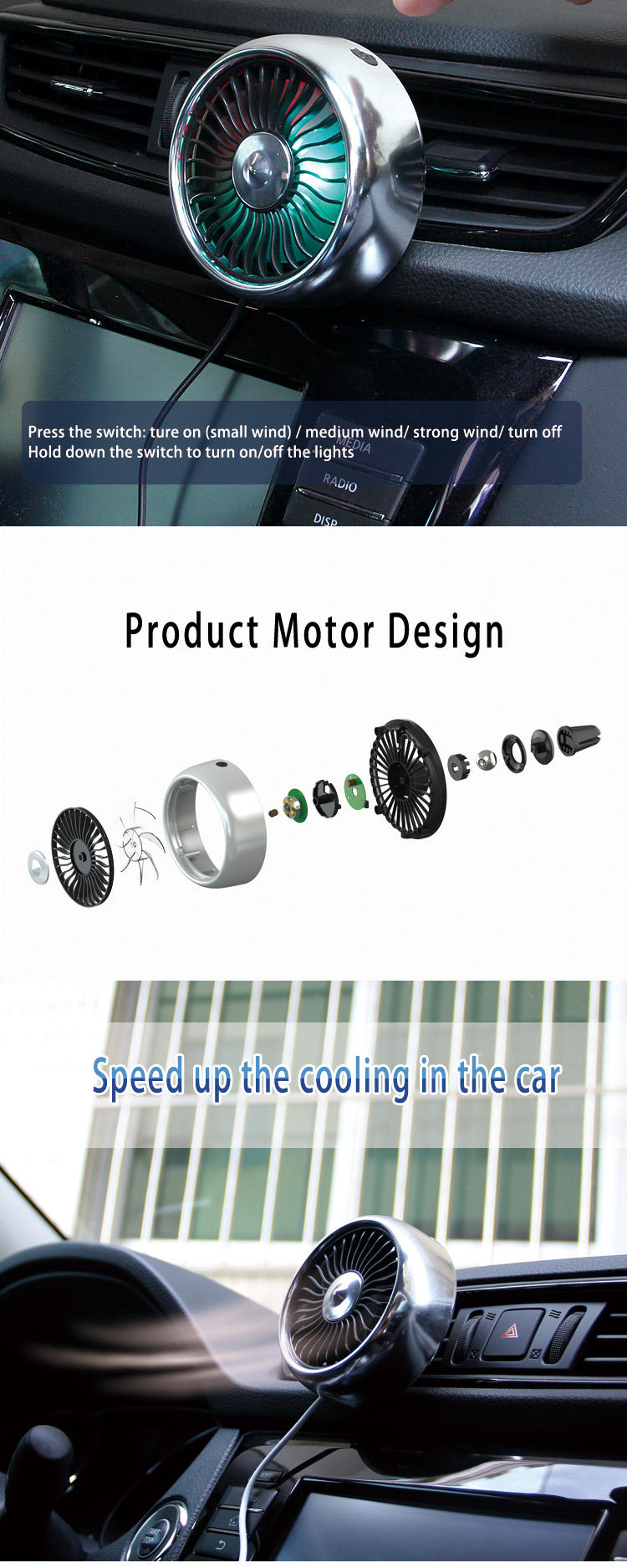 F101 Mini Auto Parts Car Air Vent Car Fan Air Cooled Car Portable Car