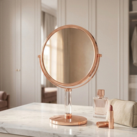 Miroir de maquillage de bureau double face rond en métal chromé personnalisé avec grossissement 3/5X, non pliable