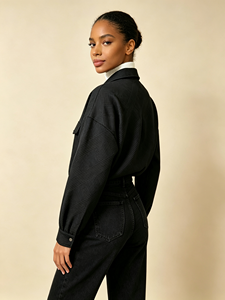 Custom <b>Women</b> Shirt Jacket Lapel Long Sleeve Textured Shacket Button Down Casual Ladies Outer <b>Coat</b> - Product Image 3