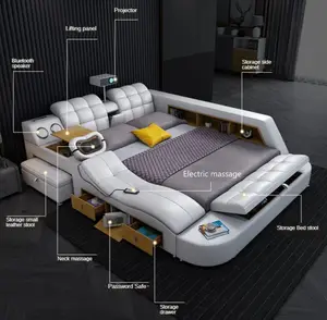 إطار سرير بحجم كبير لغرفة النوم ، مجموعة فاخرة ، حديث ، كاليفورنيا ، جلد مزدوج ، بطانية ذكية ، سرير بحجم كبير