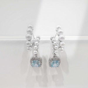 Boucles d'oreilles clous de luxe en argent 925 plaqué rhodium, forme poire goutte d'eau, avec perle, pour femme, style unique, pour mariage - Product Image 4