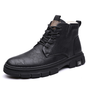 Bottes Martin pour hommes, hauteur cheville, bout rond, talon plat, doublure en fourrure, semelle extérieure en caoutchouc antidérapante, à lacets, chaussures d'hiver - Product Image 5