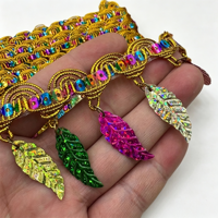 Accessoires de vêtements ethniques pour la scène et la danse, à faire soi-même, avec motifs de feuilles colorées, dentelle, pompons et pointes, pour bordures décoratives
