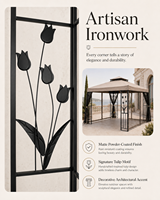 Gazebo de jardin à double toit en fer 3x3M avec moustiquaire en fer motif tulipe et étagère latérale – Vente en gros