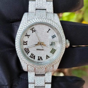 Reloj de Diamantes Moissanite con Números Completamente Adornados, Reloj de Acero Inoxidable para Hombre y Mujer para Fiestas - Product Image 1