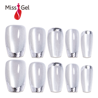 Lot de 32 faux ongles magnétiques œil de chat argent glacé, style français de luxe, en ABS, à presser, avec logo et boîte de présentation personnalisée