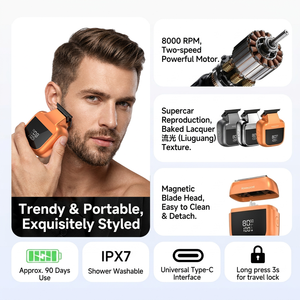 เครื่องโกนหนวดไฟฟ้าขนาดเล็ก 2-in-1 สำหรับผู้ชาย IPX7 กันน้ำ ใบมีดฟอยล์ขนาดกะทัดรัด เครื่องเล็มหนวดเครา ชาร์จ USB-C พร้อมจอ LED พกพาสะดวกสำหรับการเดินทาง - Product Image 3