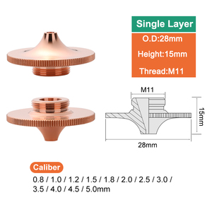 Boquilla de Corte Láser de Una Sola Capa, Rosca M11, 28 mm de Diámetro Exterior <span class=keywords><strong>Calibre</strong></span> de 0.8-5.0 mm y Altura de 15 mm para Cabezales de Corte Láser Universales - Product Image 2