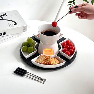 Ensemble de tasses à <span class=keywords><strong>Fondue</strong></span> au chocolat en céramique blanc pur Pot de chauffage de crème glacée de cuisine <span class=keywords><strong>Fondue</strong></span> au fromage bricolage - Product Image 4