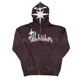 Embroidered Print Hoodies Men's Fashion Oversized Full <b>Zip</b> <b>Up</b> Hooded Sweatshirt Hip Hop Long Sleeve Jacket Coat Streetwear - Product Image 1