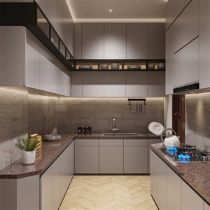 Armoire de cuisine de style luxueux, finition noire mate, îlot de cuisine <span class=keywords><strong>noir</strong></span> en pierre de roche - Product Image 6