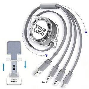 Câble USB rétractable 3-en-1 personnalisé avec logo imprimé, charge rapide, micro USB 1m, câble de charge multi-appareils pour téléphone – Vente en gros promotionnelle - Product Image 1