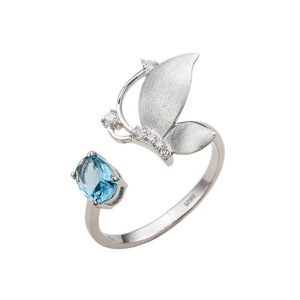 Bijoux élégants de haute qualité, argent sterling S925, coupe ovale, rhodium, bague ouverte en forme de papillon, réglable, zircon, cadeau de Noël pour femmes, vente en gros - Product Image 5