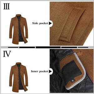 Shinesiaメンズスリムウールウォームシングルブレストスタンド襟フィット快適なフォーマルビジネスロングプラスサイズトレンチコート - Product Image 6