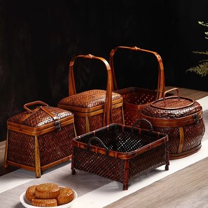 Bamboo Woven <b>Storage</b> <b>Basket</b> Rectangle Handmade With Lid For Tea Ceremony Jewelry Box Neatening <b>Storage</b> - Product Image 1