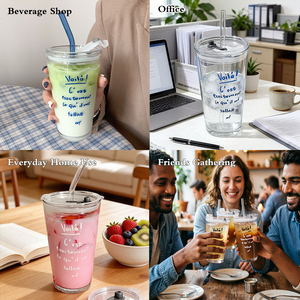 Vaso <span class=keywords><strong>de</strong></span> <span class=keywords><strong>Vidrio</strong></span> <span class=keywords><strong>de</strong></span> Borosilicato Personalizado <span class=keywords><strong>de</strong></span> 450 ml con Tapa y Pajita, Vaso <span class=keywords><strong>de</strong></span> <span class=keywords><strong>Vidrio</strong></span> para Café y Jugos - Product Image 6