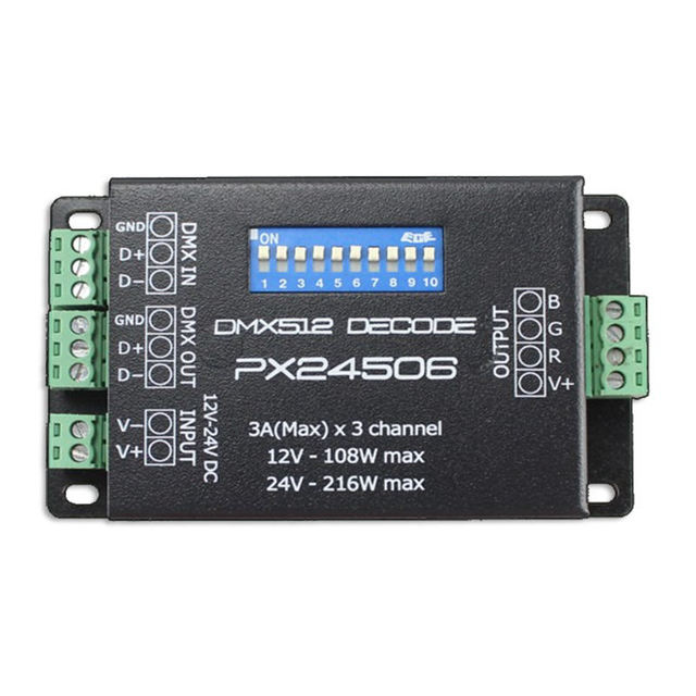 PX24506 DMX 512 Decoder Driver RGB Amplifier Control Controller For LED Light 12-24V