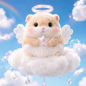 Figurine en peluche de luxe Hamster Ange, avec ailes d'haleo et nuage, pour cadeau de rêve pour filles et décoration arc-en-ciel fantastique - Product Image 1