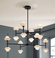 Lustre modulaire personnalisé Greenwich, élégant et en laiton, fabriqué en albâtre, pour éclairer les salons et les salles à manger.