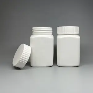 Bouteille de médecine pharmaceutique biodégradable carrée blanche de 250ML pour capsule de pilule avec bouchon à vis bouteille de pilule en plastique HDPE