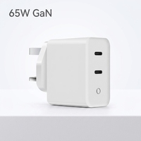 Chargeur mural pliable OEM MOQ 50 avec prise UK 3 broches, double USB-C rapide 65W, type C PD GaN, chargeur rapide avec lumière LED
