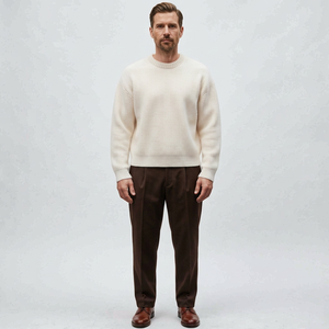 Suéter de cuello redondo de punto acanalado grueso Off-White para hombre, de lana/acrílico térmico, corte regular, cálido, informal, jersey deportivo, top de marca personalizada - Product Image 1