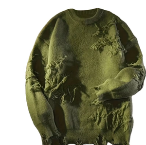 <strong>Boyfriend</strong> Style Top Hoodie Women <strong>Jumper</strong> Sweaters Crew Neck Pullover Sweater Casual Ripped Tassel Long Sleeve Knitted Sweater - Product Image 1