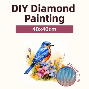 Kit de <span class=keywords><strong>peinture</strong></span> diamant 5D <span class=keywords><strong>Aquarelle</strong></span> Oiseau Bleu et Fleur, Mosaïque de strass à perçage rond complet, Art naturel pour décoration de chambre 40x40cm - Product Image 1