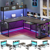 Grand bureau d'ordinateur personnalisé en forme de L avec lumière LED RVB simple étagère de rangement de meubles modernes pour bureaux à domicile et bureaux