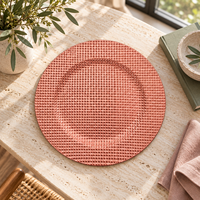 Roségold 13-Zoll Kunststoff-Platzteller, Modern Pulverbeschichtet mit Geometrischer Diamant-Textur, Untersetzer für Partys und Festessen