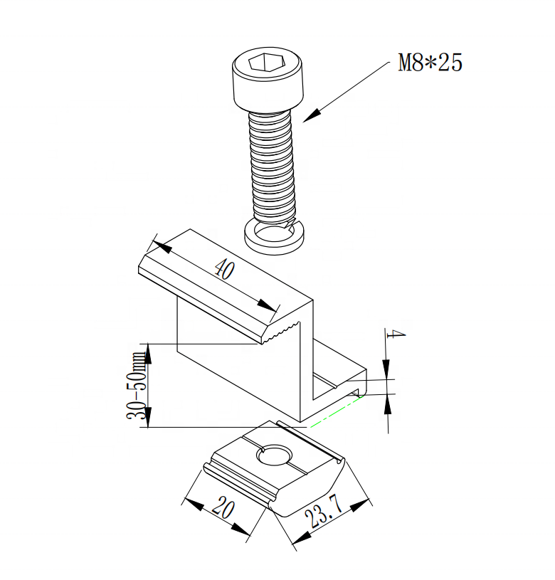 Aluminum Solar End Clamp for PV Panel Thickness 30mm Solar Mounting ...
